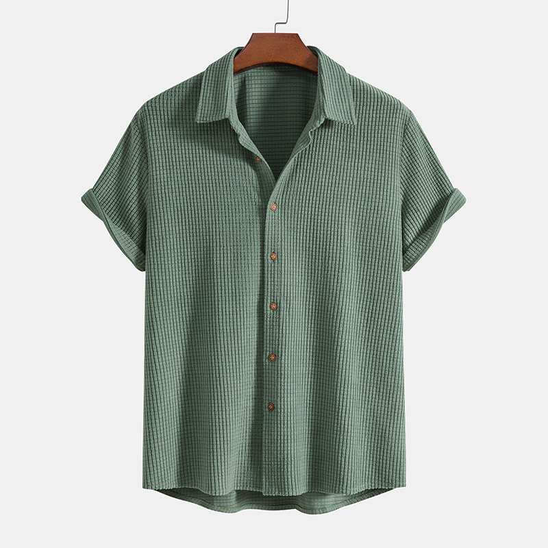 Letni Zestaw z Koszulką Polo i Szortami – Oddychająca Tkanina Waflowa, Elastyczny Pas, Regular Fit, Beżowy, Zielony, S–3XL 4