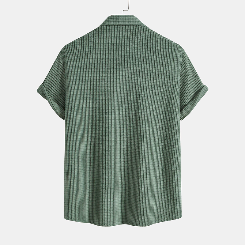Letni Zestaw z Koszulką Polo i Szortami – Oddychająca Tkanina Waflowa, Elastyczny Pas, Regular Fit, Beżowy, Zielony, S–3XL 5