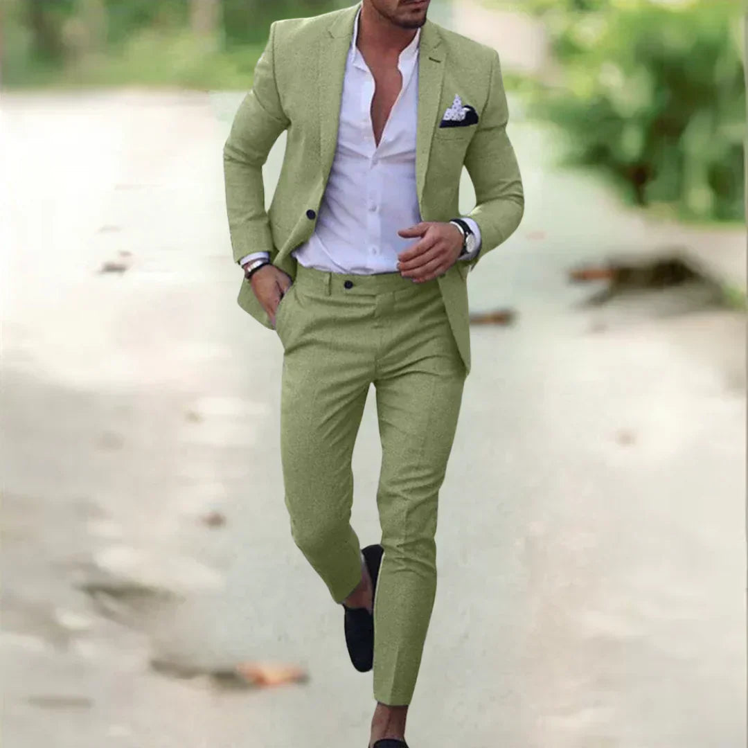 Letni komplet męski Slim Fit – lekki zestaw lniany 2-częściowy 5