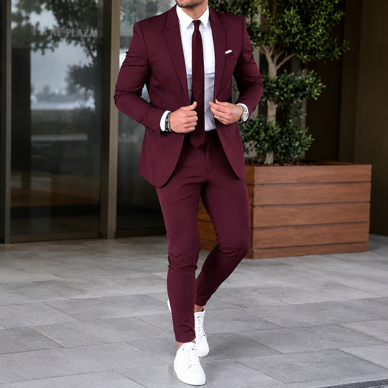 Damian | Garnitur męski 2-częściowy slim fit - Czerwony