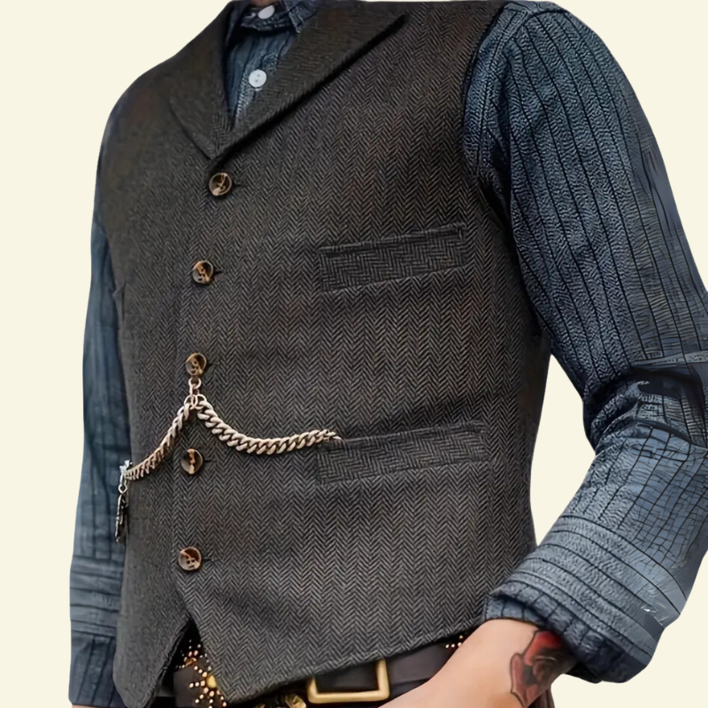 Damian | Kamizelka męska tweedowa slim fit - Ciemnoszary