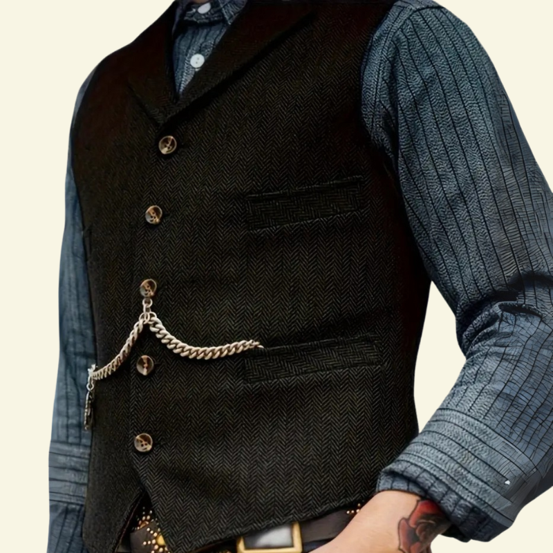 Damian | Kamizelka męska tweedowa slim fit - Czarny