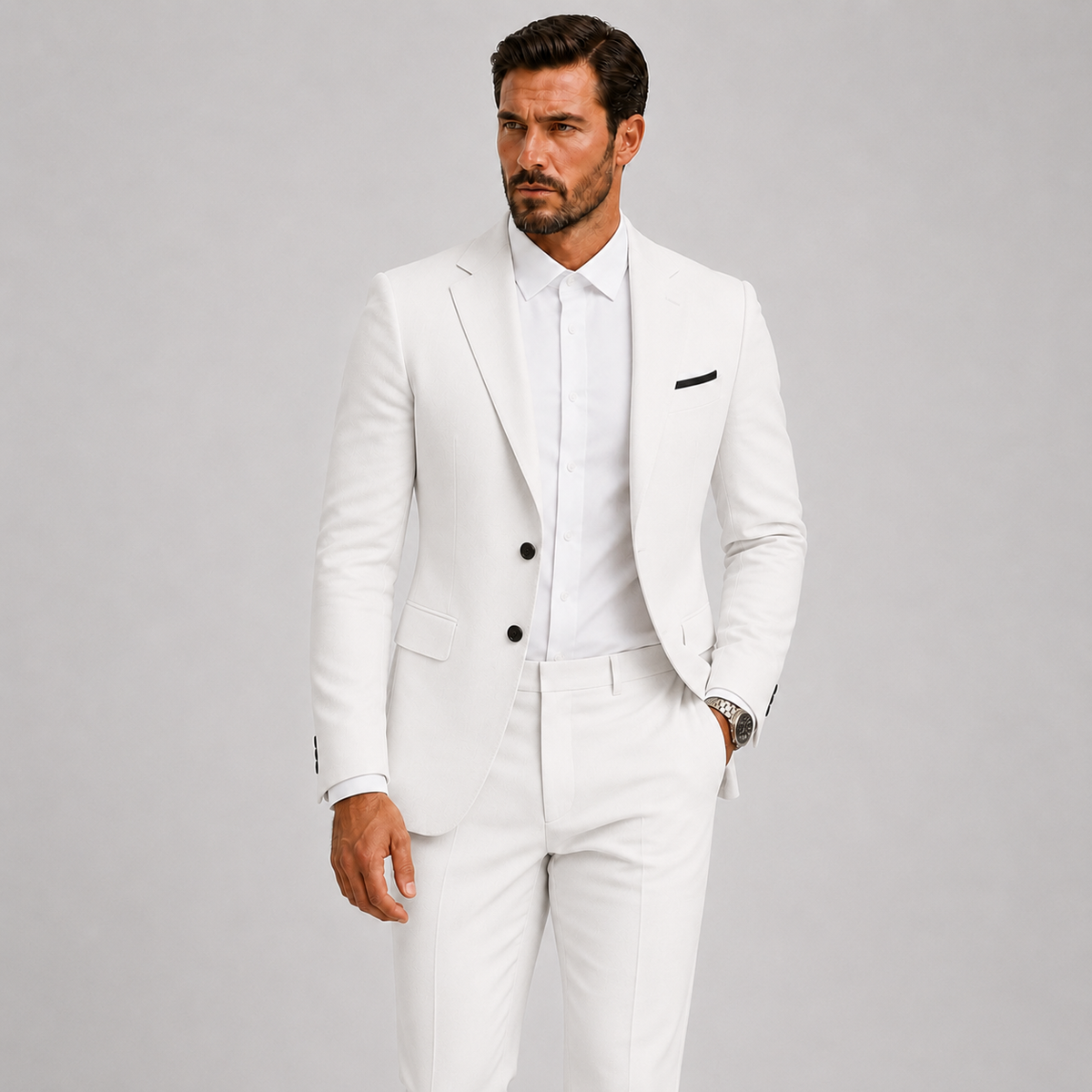 Gabriel | Garnitur męski slim fit - Biały
