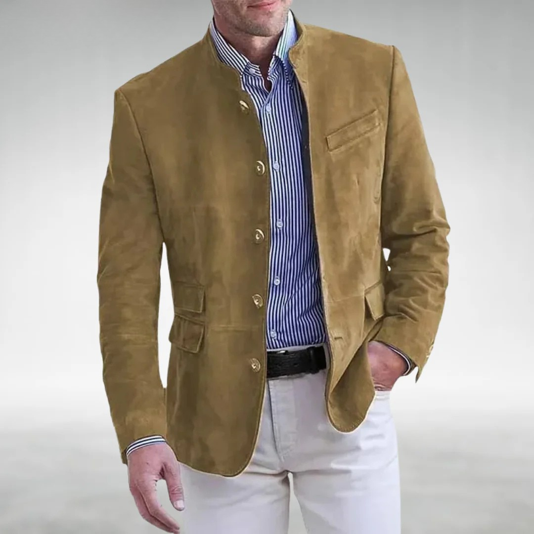 Jakub | Marynarka męska slim fit ze stójką - Khaki