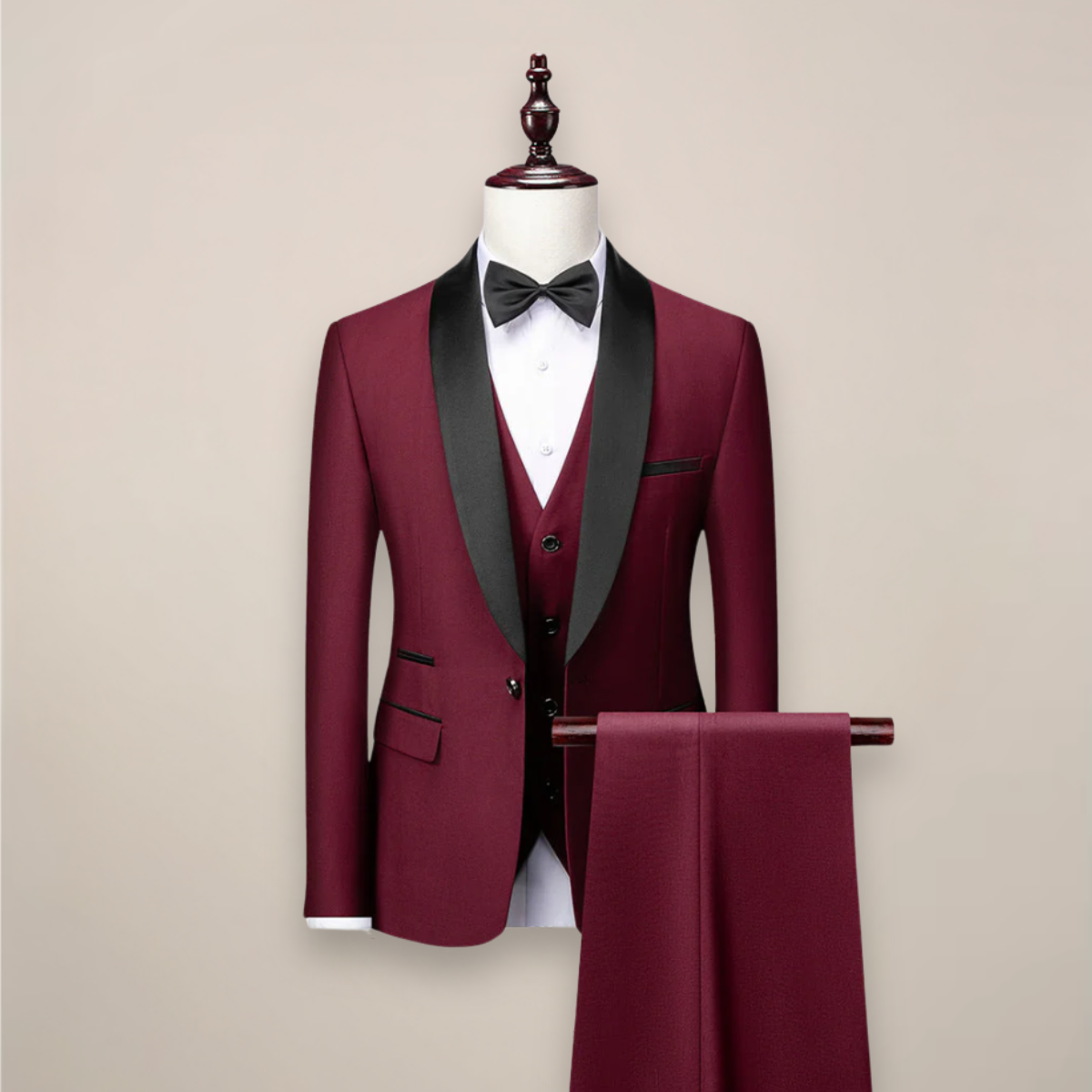 Janusz | Garnitur męski trzyczęściowy slim fit - Ciemnoczerwony