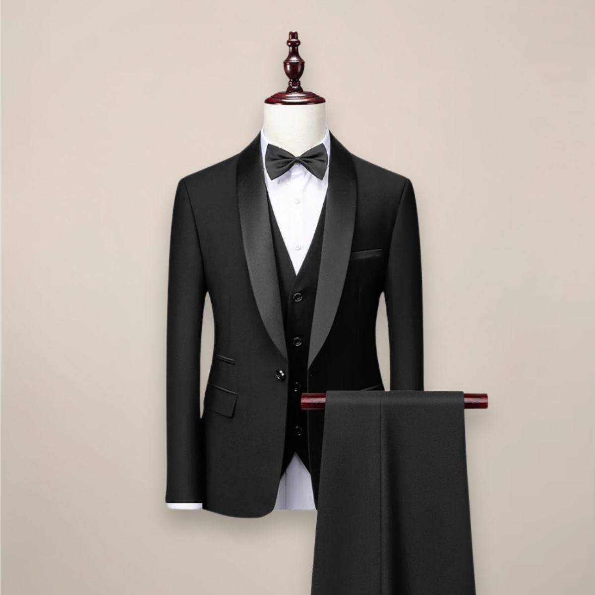 Janusz | Garnitur męski trzyczęściowy slim fit - Czarny