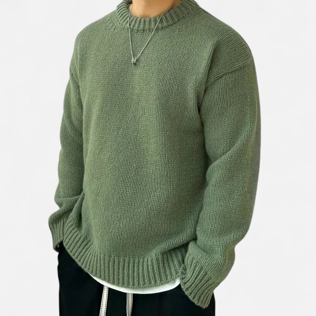 Krystian | Sweter męski dzianinowy o luźnym kroju - Army Green