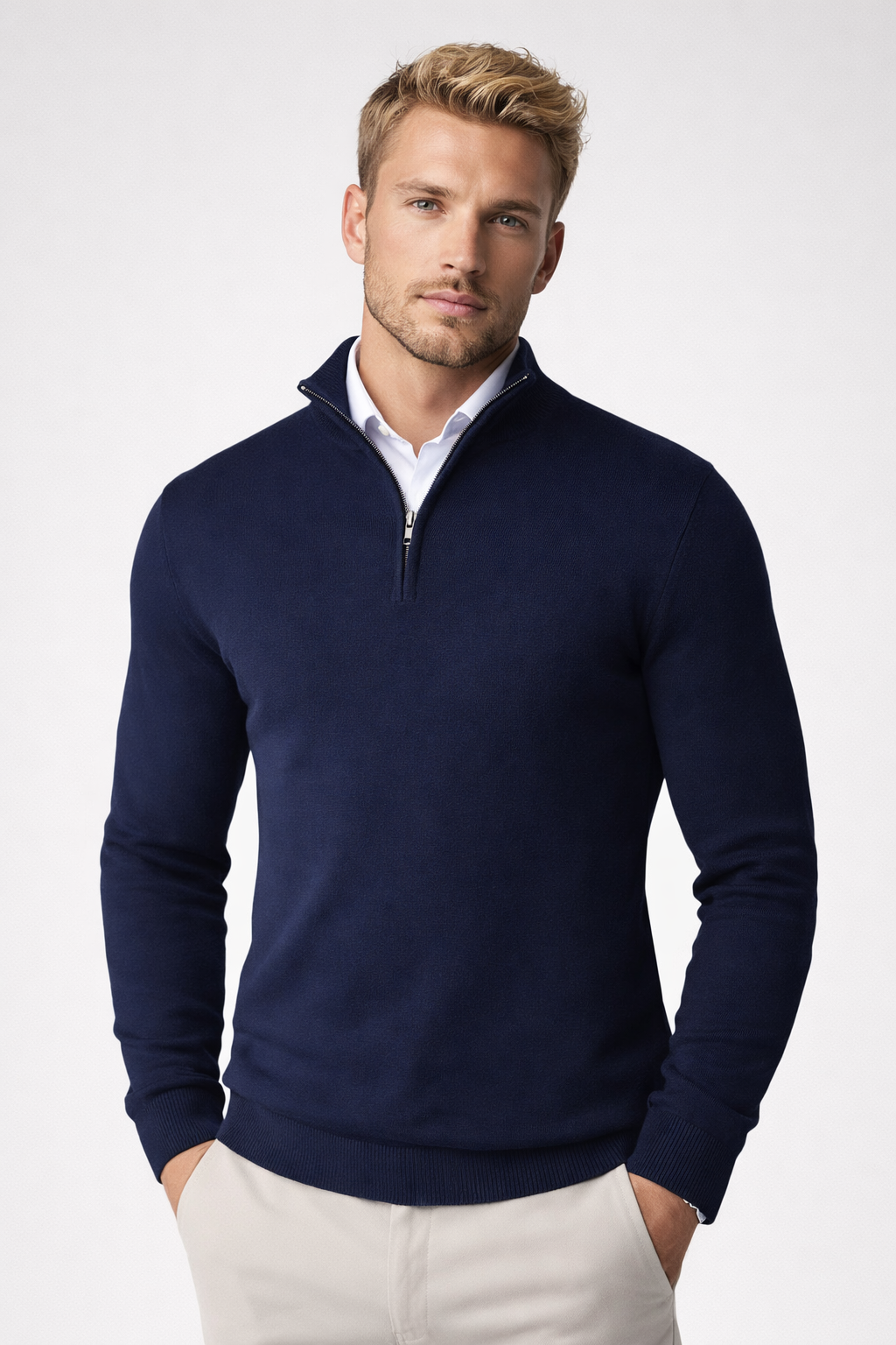 Maksymilian | Sweter męski półgolf na zamek - Blauw