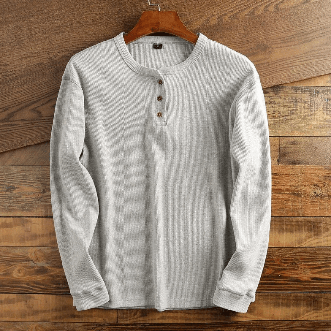 Marcin | Koszulka henley męska z długim rękawem - Jasnoszary