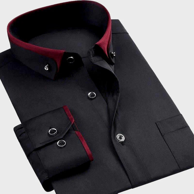 Tomasz | Koszula męska elegancka z kontrastowym kołnierzem - Czarny