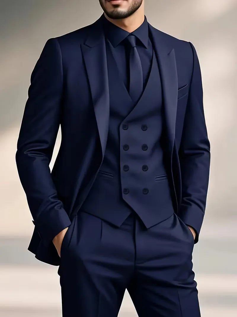 Ziemowit | Garnitur męski trzyczęściowy slim fit - Granatowy