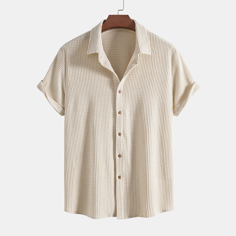 Letni Zestaw z Koszulką Polo i Szortami – Oddychająca Tkanina Waflowa, Elastyczny Pas, Regular Fit, Beżowy, Zielony, S–3XL 1