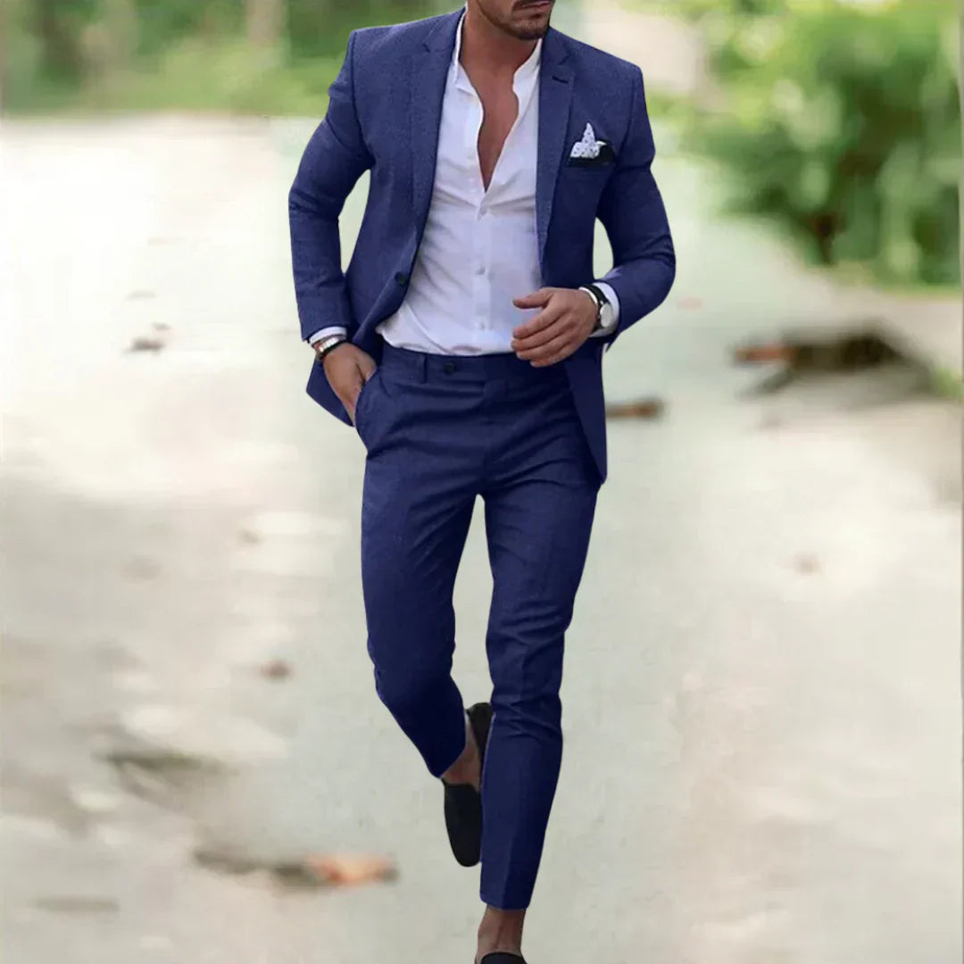 Letni komplet męski Slim Fit – lekki zestaw lniany 2-częściowy 0