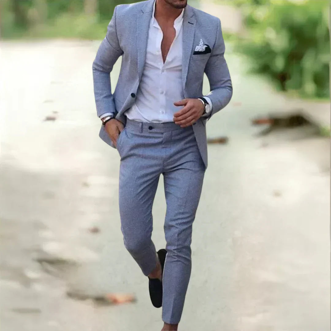 Letni komplet męski Slim Fit – lekki zestaw lniany 2-częściowy 4