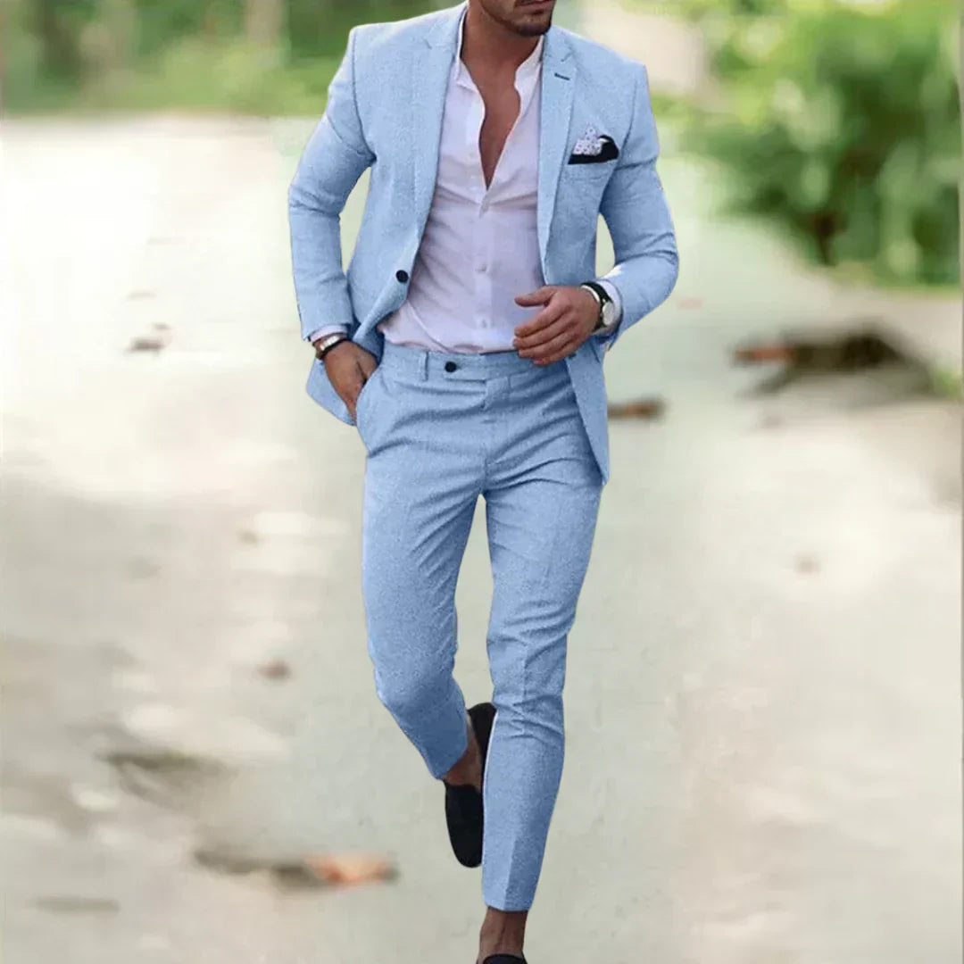 Letni komplet męski Slim Fit – lekki zestaw lniany 2-częściowy 7