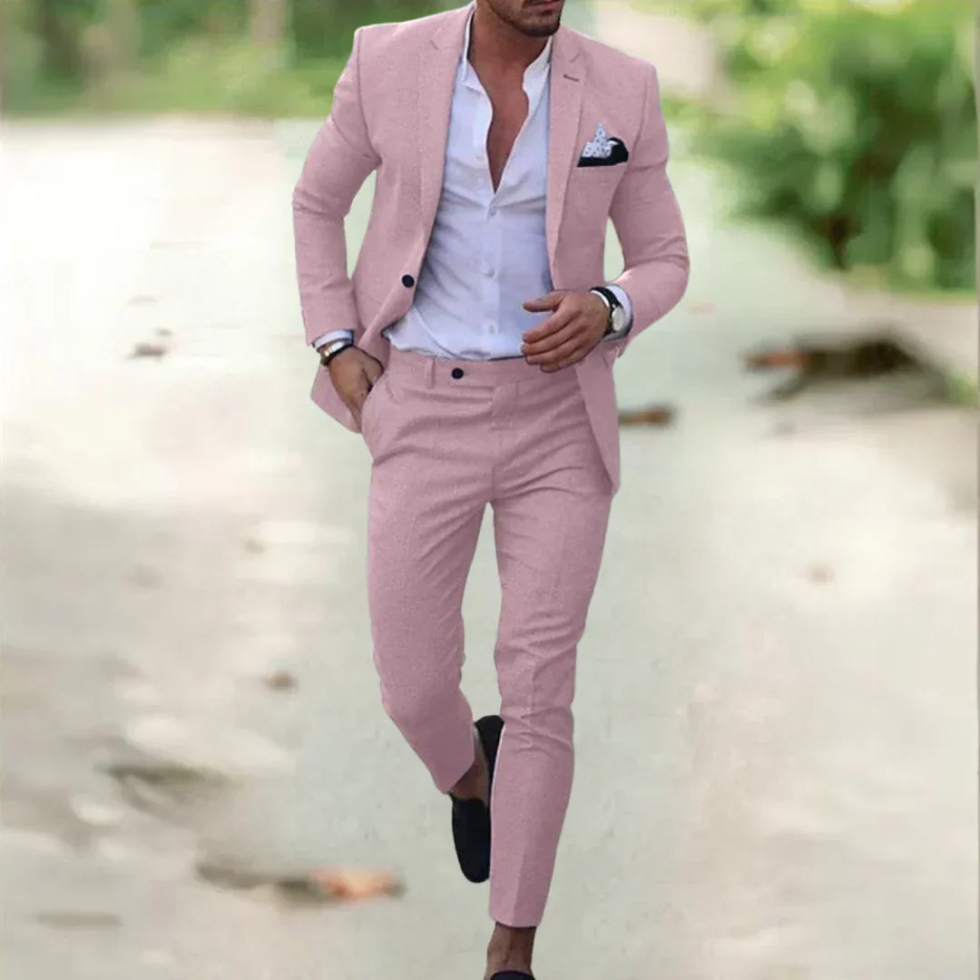 Letni komplet męski Slim Fit – lekki zestaw lniany 2-częściowy 9