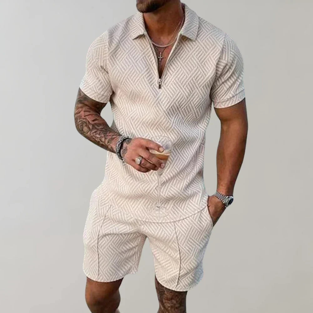 Aleksander | Komplet męski na lato, polo i szorty - Khaki