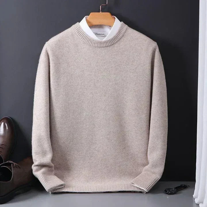 Błażej | Sweter kaszmirowy męski z okrągłym dekoltem - Khaki