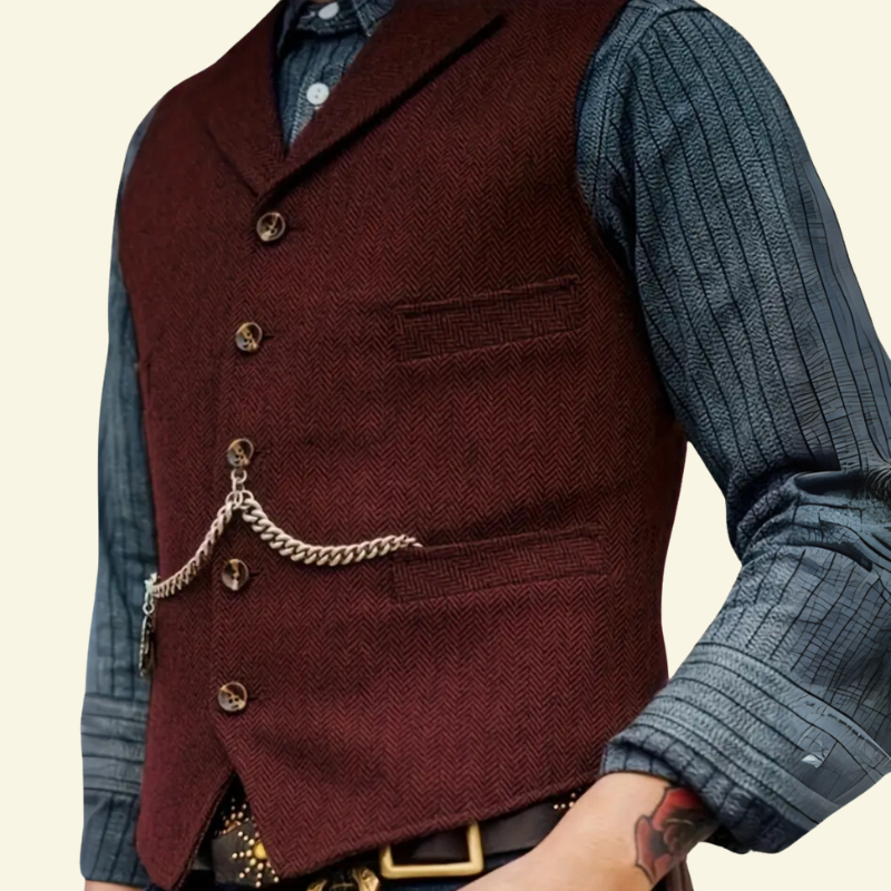 Damian | Kamizelka męska tweedowa slim fit - Bordowy