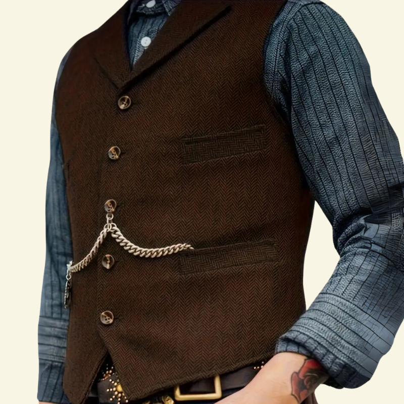 Damian | Kamizelka męska tweedowa slim fit - Czekoladowy brąz
