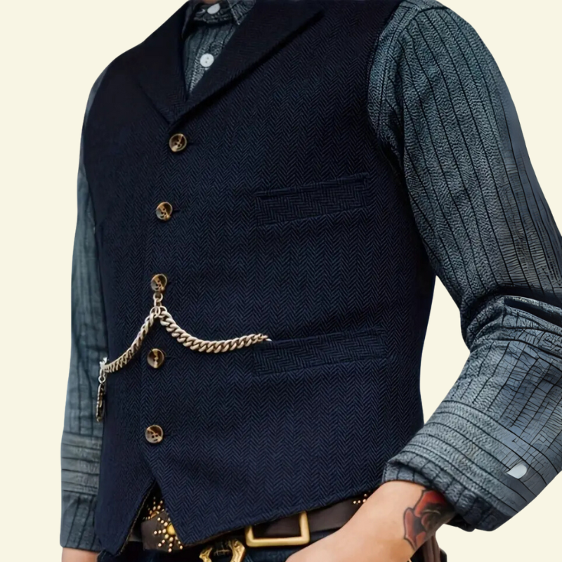 Damian | Kamizelka męska tweedowa slim fit - Granatowy