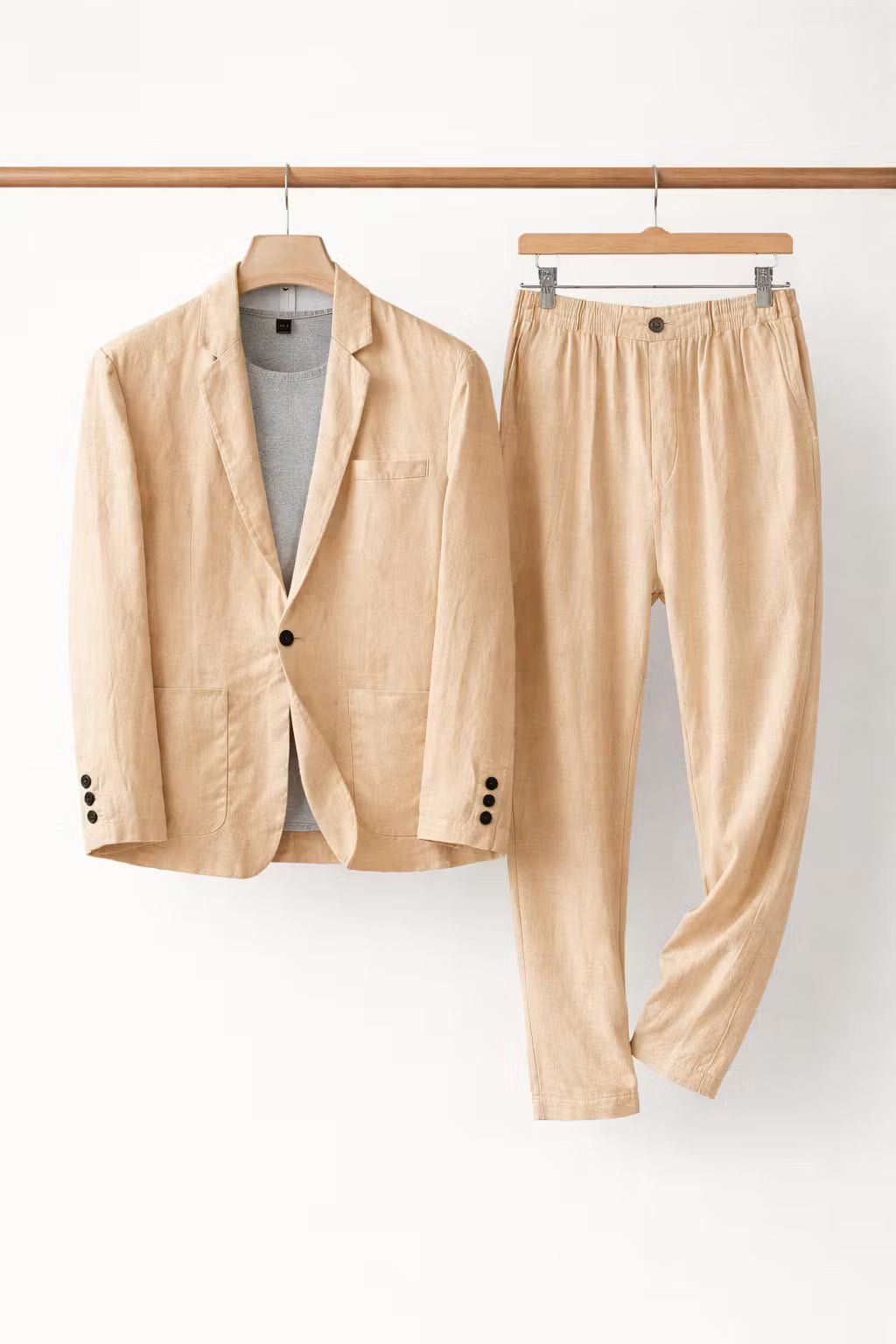 Emil | Garnitur lniany męski relaxed fit - Khaki