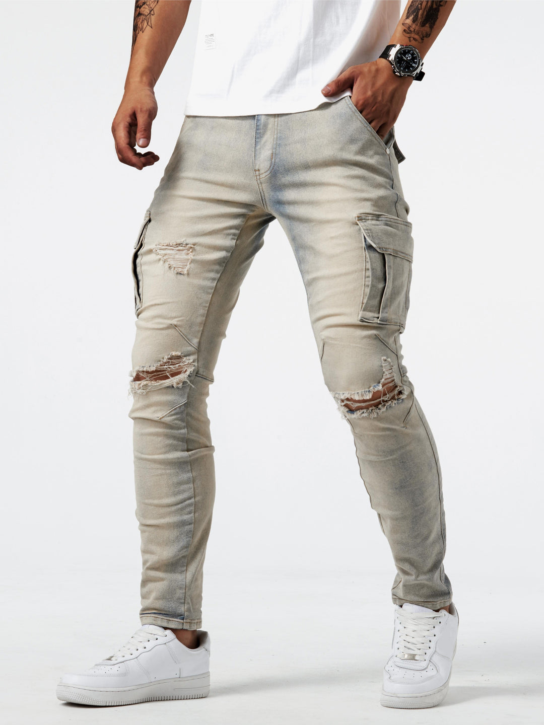 Ernest | Spodnie jeansowe męskie cargo slim fit - zdjęcie 6