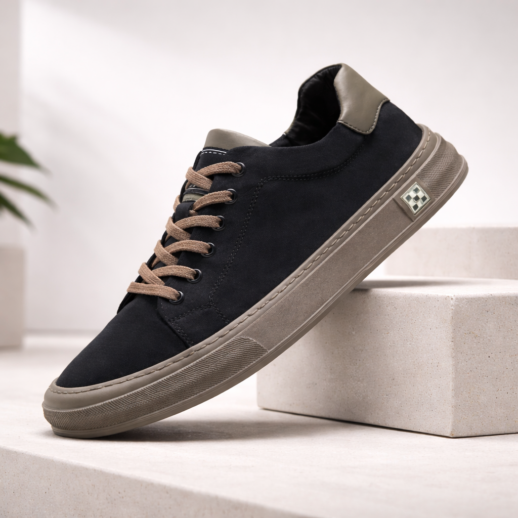 Iwo | Sneakersy męskie niskie sznurowane - Czarny