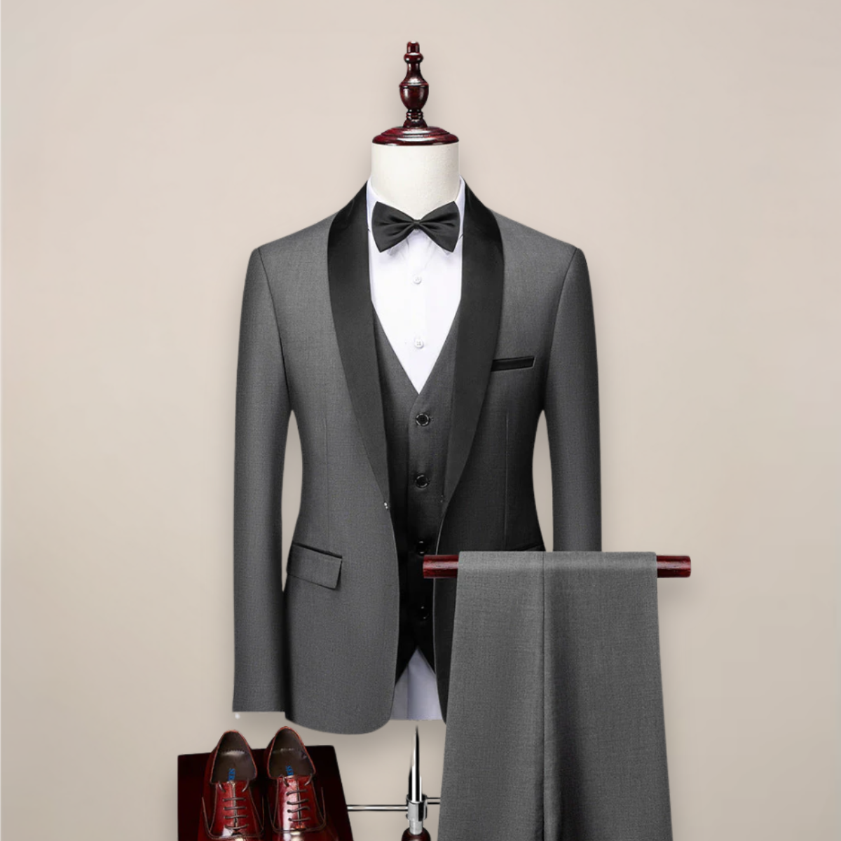 Janusz | Garnitur męski trzyczęściowy slim fit - Szary