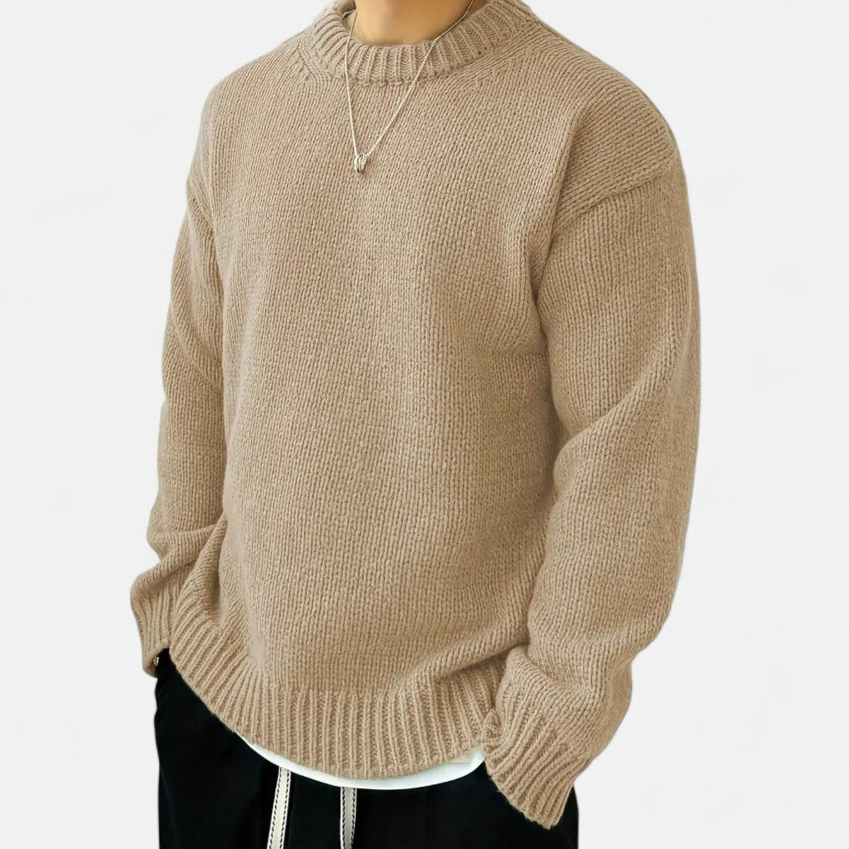 Krystian | Sweter męski dzianinowy o luźnym kroju - Beige