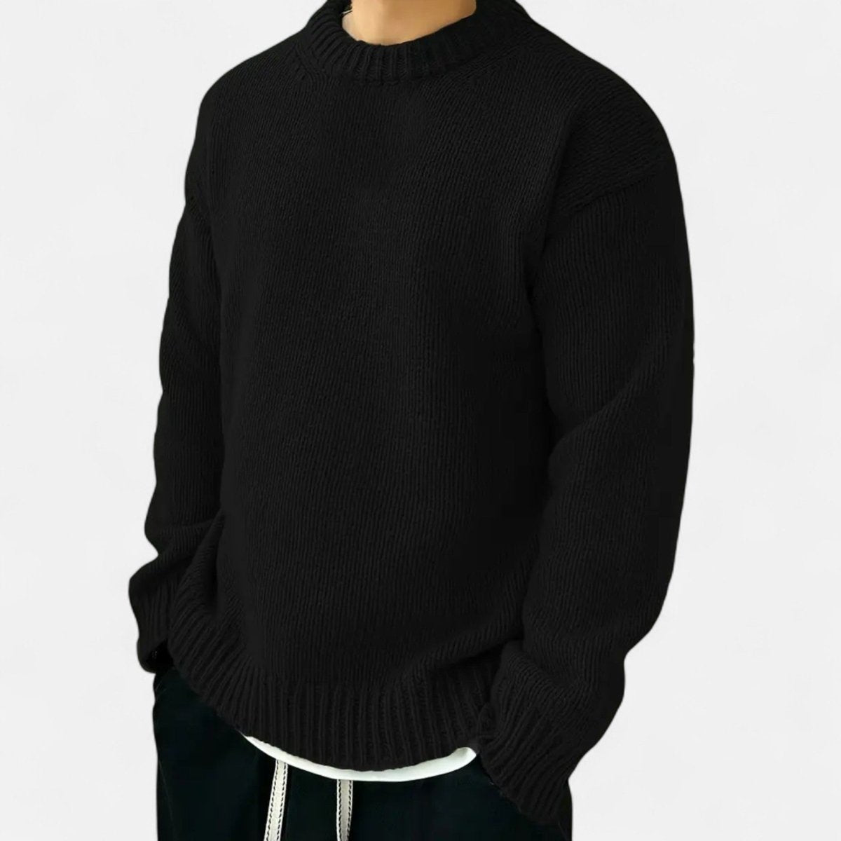 Krystian | Sweter męski dzianinowy o luźnym kroju - Black