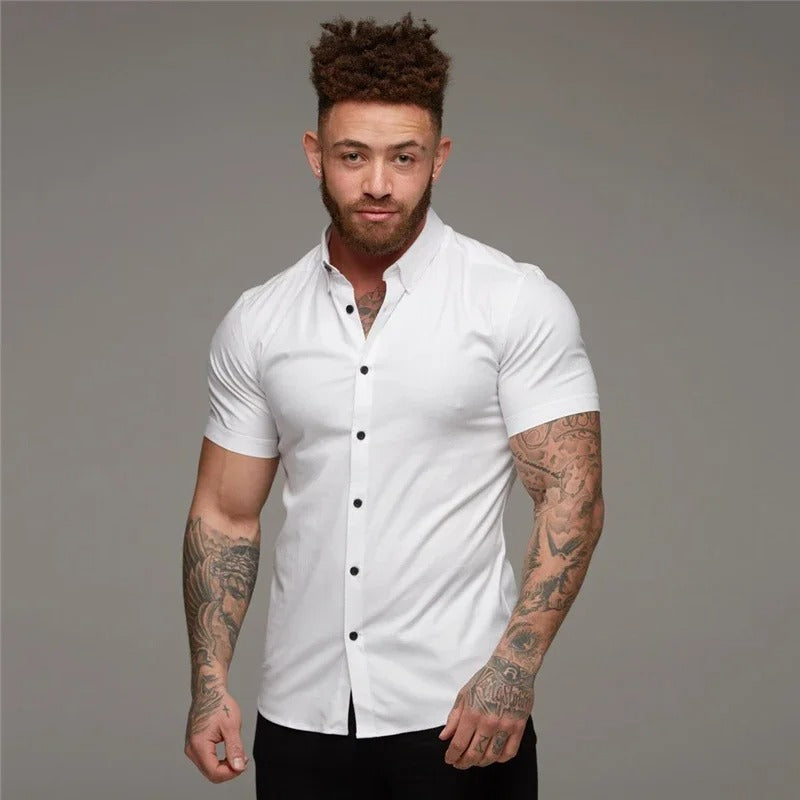 Patryk | Koszula męska z krótkim rękawem slim fit - Biały