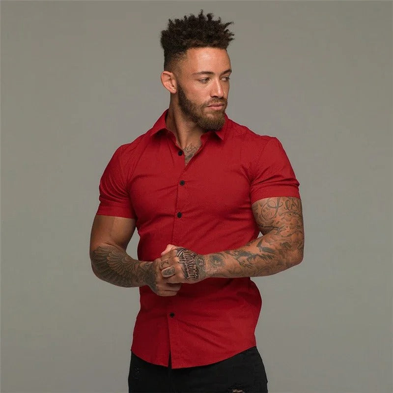 Patryk | Koszula męska z krótkim rękawem slim fit - Czerwony