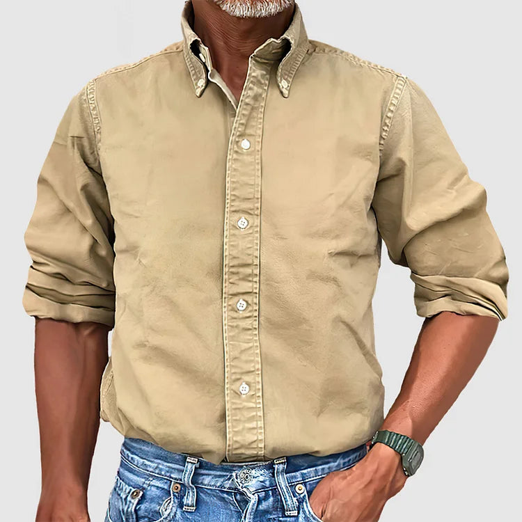 Paweł | Koszula męska z długim rękawem casual - Khaki