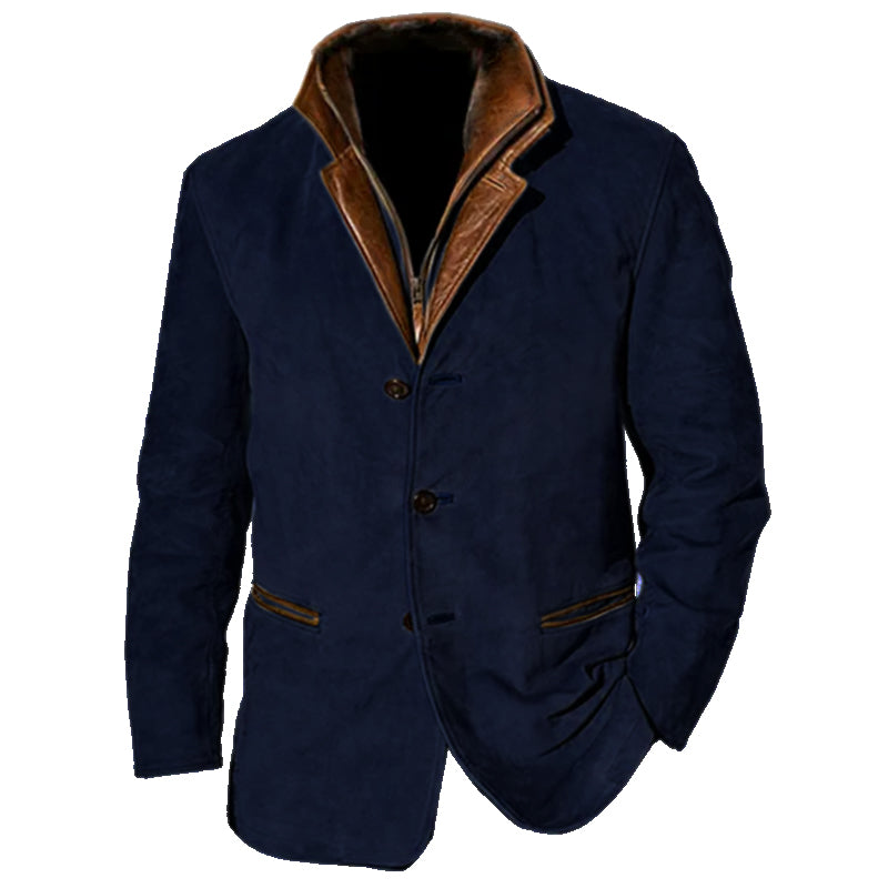 Zachariasz | Kurtka męska zamszowa na guziki - Navy Blue