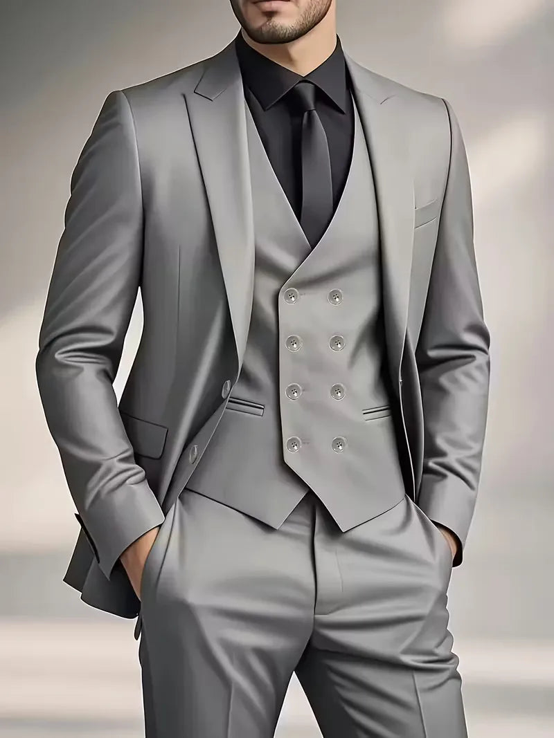 Ziemowit | Garnitur męski trzyczęściowy slim fit - Szary